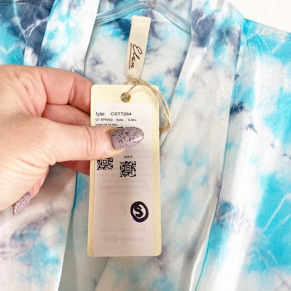 Elan White Blue Tie Dye Shorts Romper Coverup Lounge Small NEW NWT - Picture 5 of 6